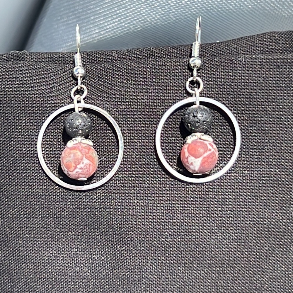 21061 Leopard jasper and lava stone earrings